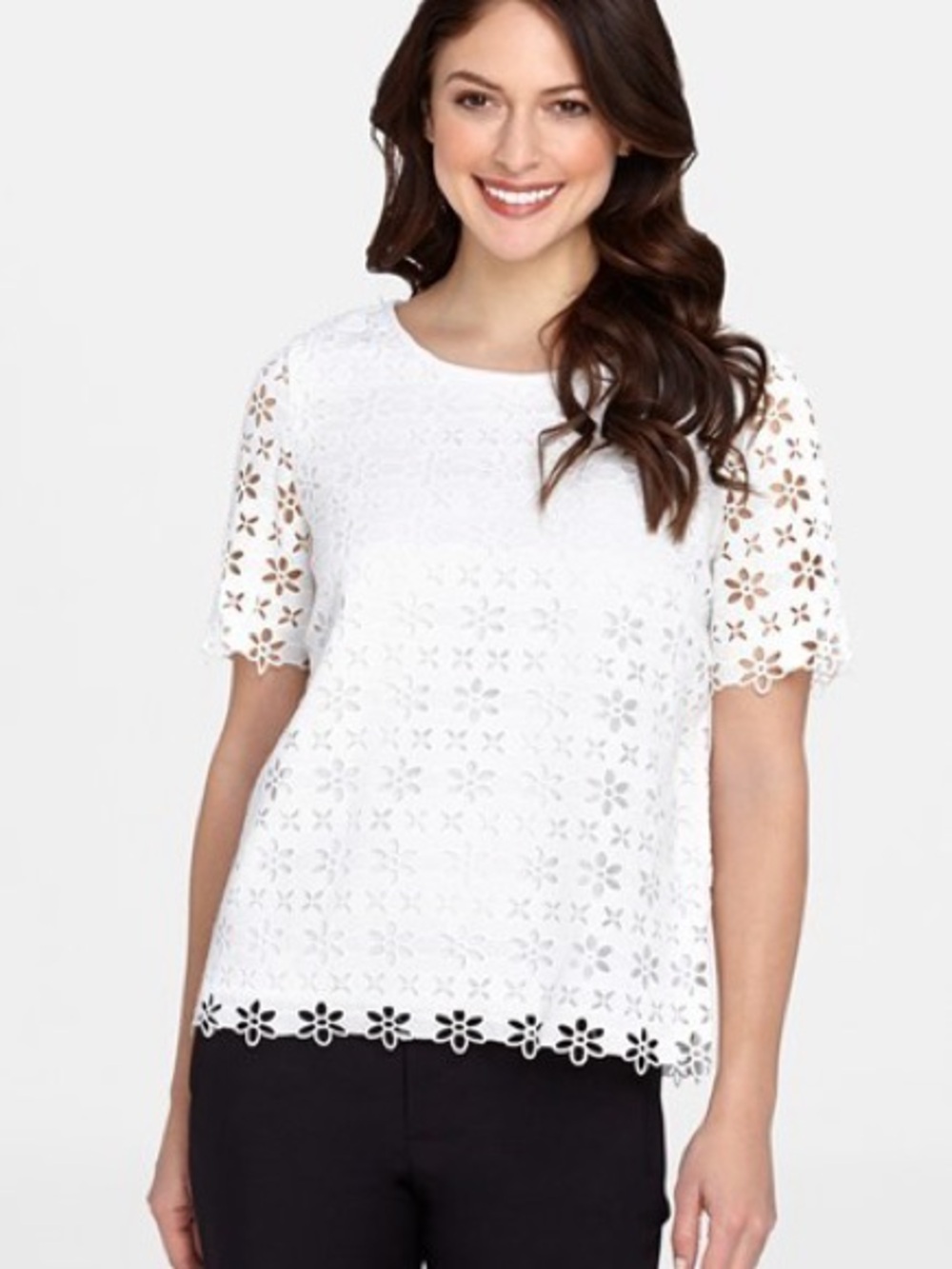 Catherine Malandrino White Claire Floral Eyelet Short Sleeve Top Size M $128MSRP